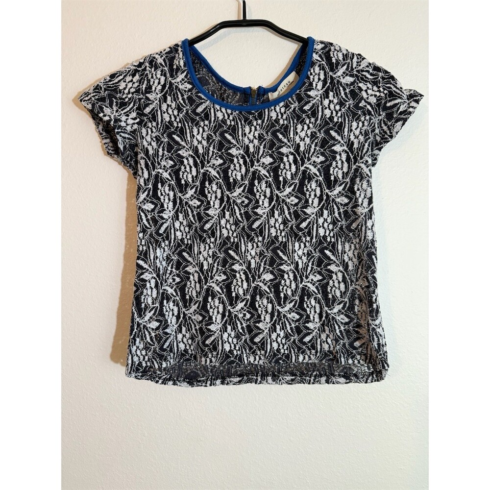 Monteau Los Angeles Blouse Womens M Black & White Floral Lace Overlay